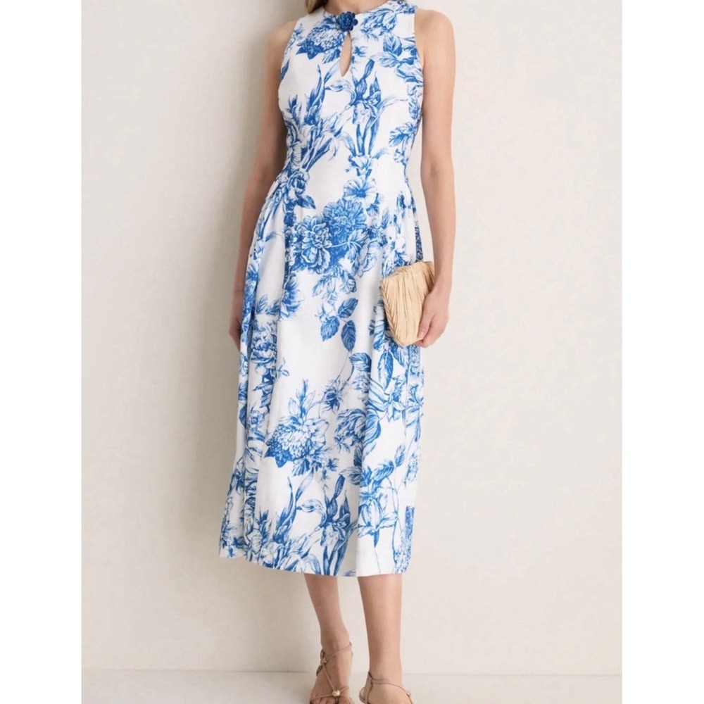 HYACINTH HOUSE Blue White Floral Posey Midi Dress Size XL NWT